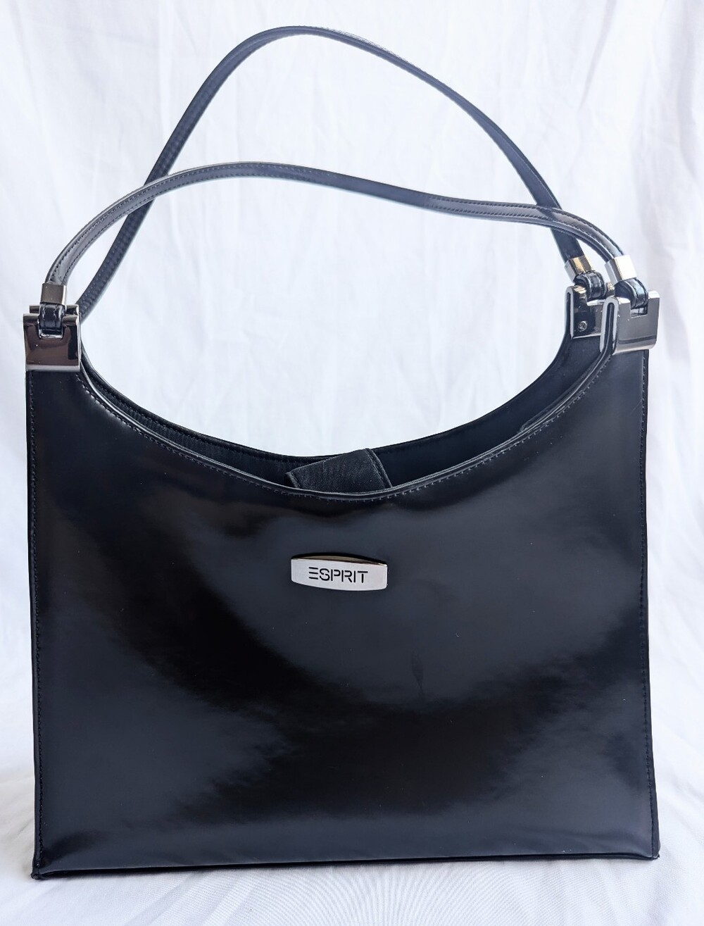 Esprit Black Patent Shoulder Bag Silver Hardware Minimalist Purse